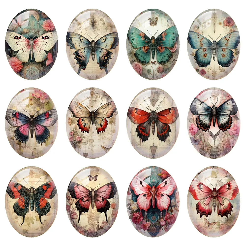 Random Mixed Round/Oval/Square Flower Retro Butterflies Photo Glass Cabochon Flatback Demo Cameo For Diy Jewelry Making