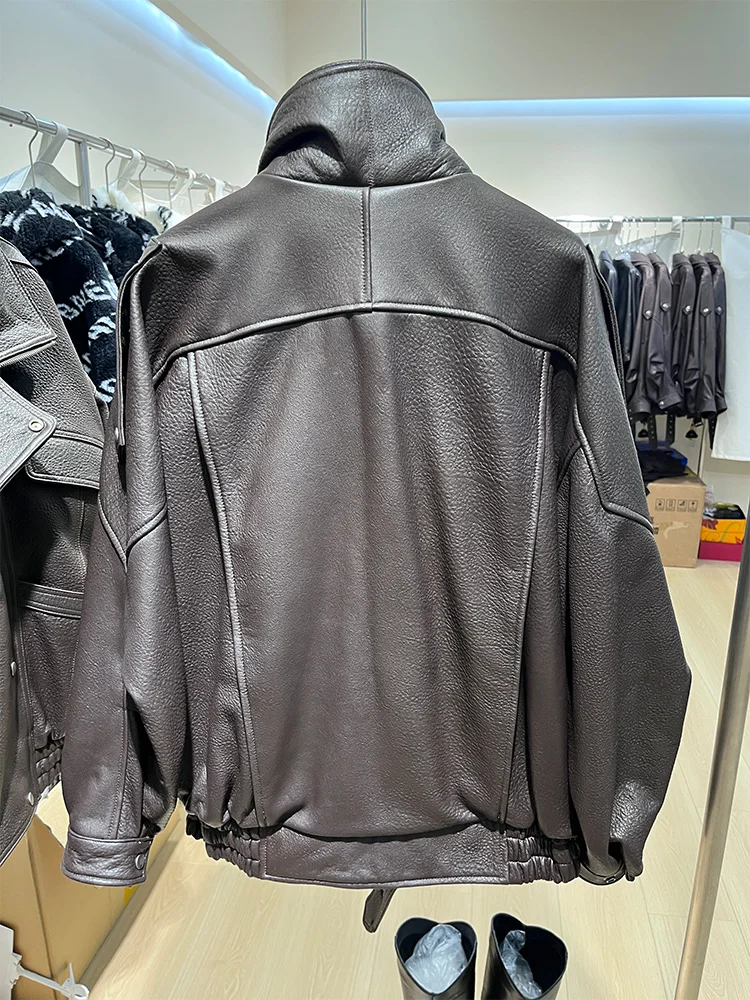 سترة نسائية من جلد الغنم الطبيعي الحقيقي الطبيعي ملابس خروج نسائية سترة من الجلد سترة منفوخة