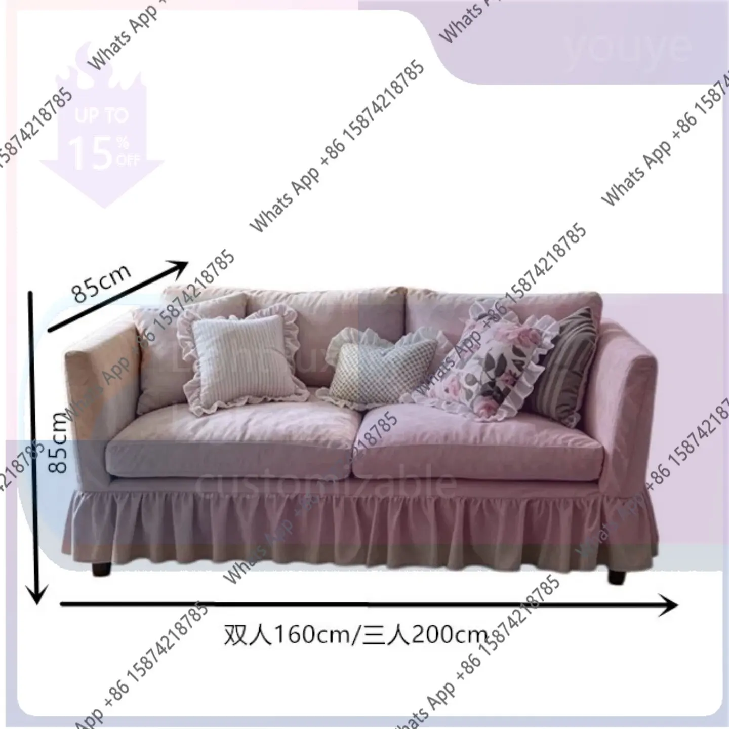 grE Rt French Retro Lotus Root Pink Fabric Sofa Living Room Designer Fashion Comfortable High-end