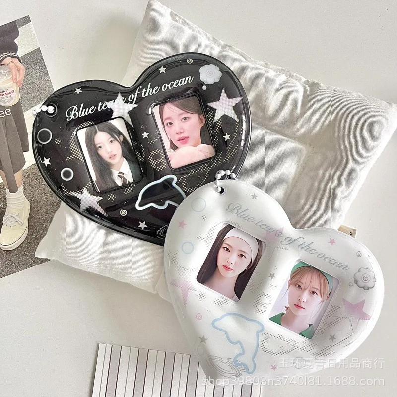 1Pc Photocard Holder 1 Inch with Keychains Creative Love Heart Idol Photo Protective Covers Cute Colorful Cards Holder for Girls