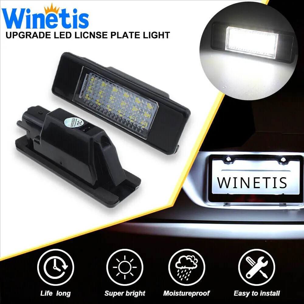 

Winetis 2Pcs 6000K White LED License Number Plate Lights Tag Lamps For Peugeot 106 1007 307 308 3008 406 407 508