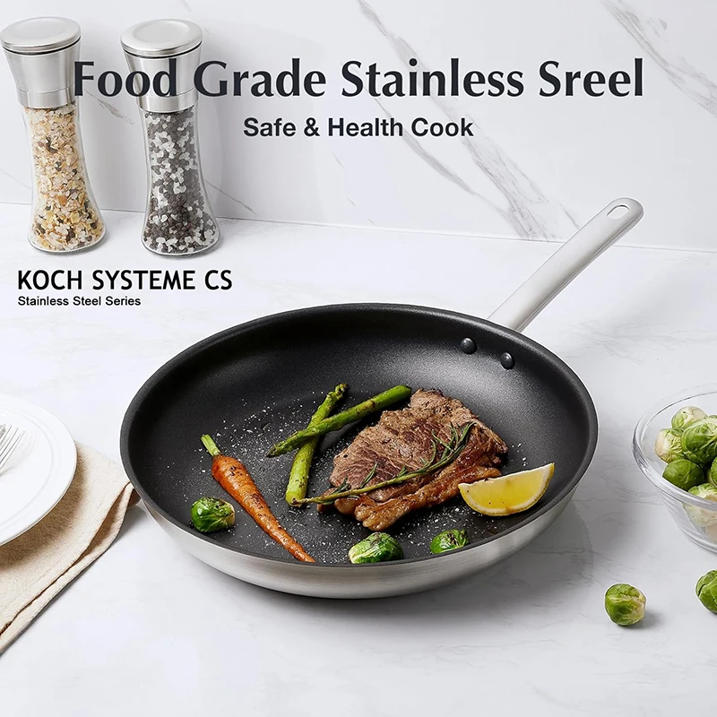 

KOCH SYSTEME CS 8/12inch Stainless Steel Frying Pan Black Non-Toxic Nonstick Coating Cooking Pot with Stay-Cool Handle Induction