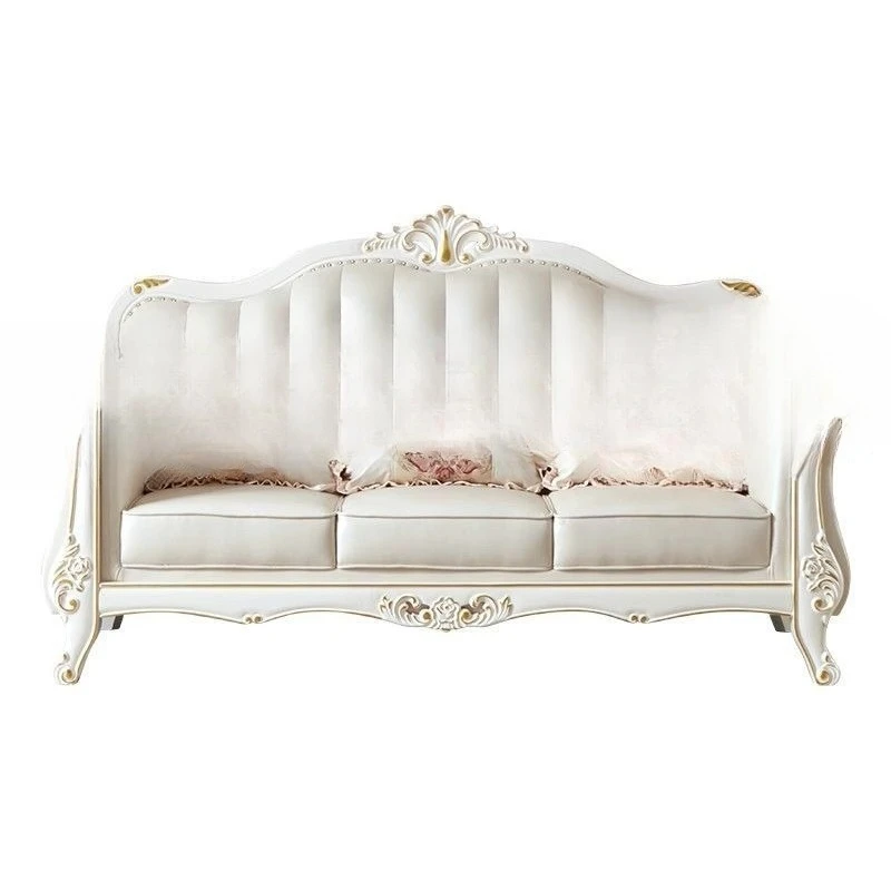 

Leather sofa European small apartment living room fully equipped with solid wood