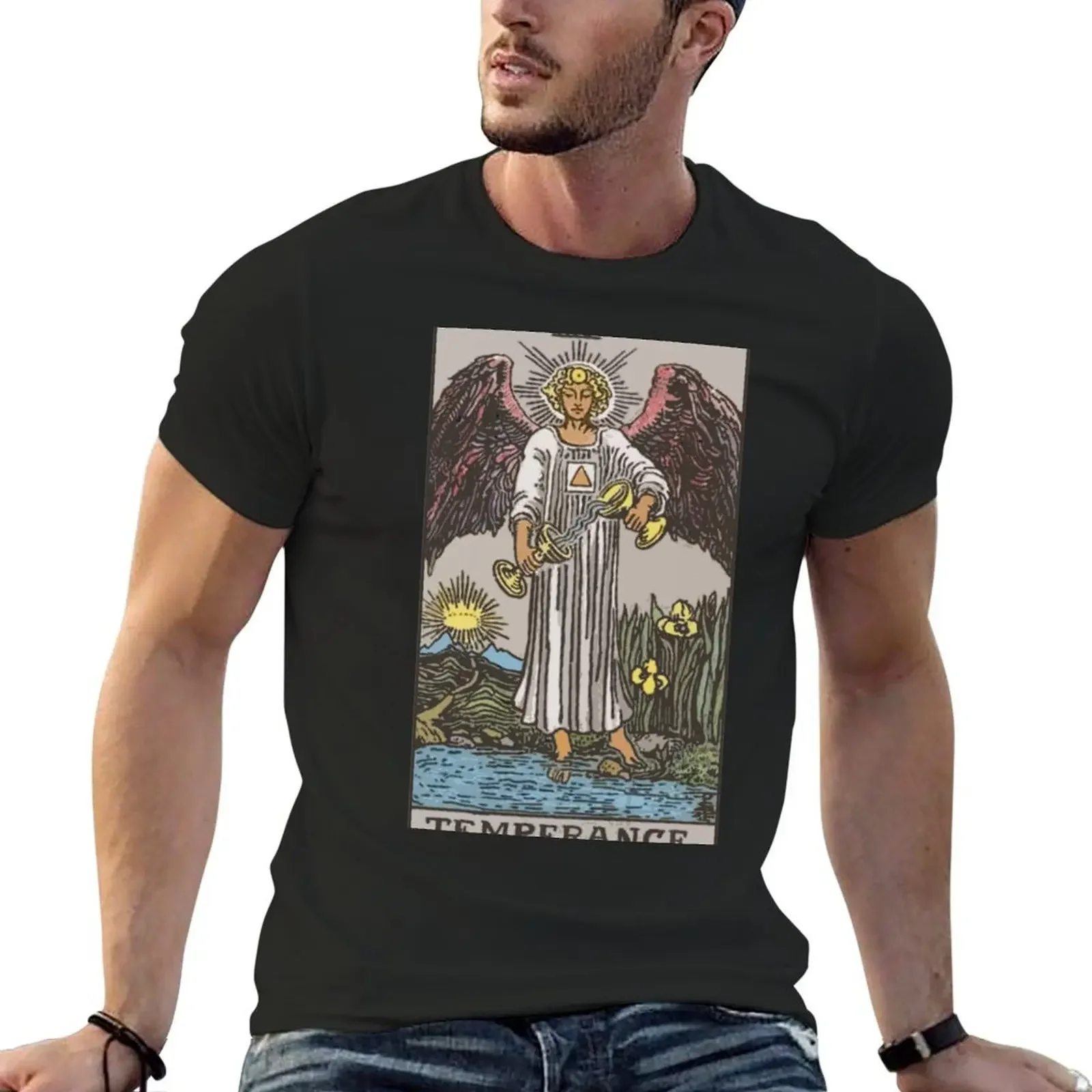 

Temperance Tarot Card Rider Waite Classic T-Shirt boys animal print anime clothes heavyweights Men's cotton t-shirt