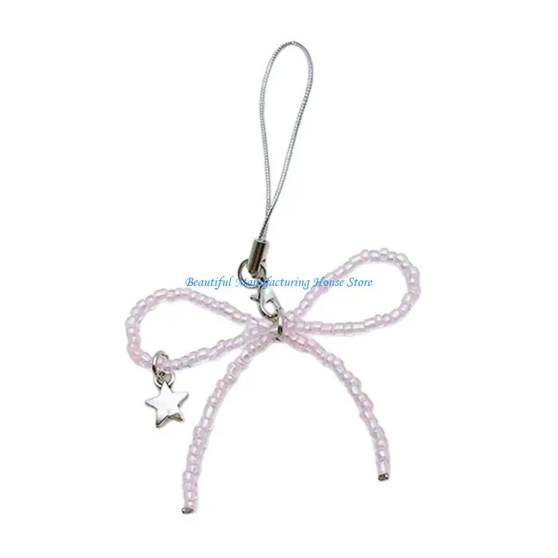 

E56A Y2K Beaded Bowknot Star Pendant Phone Straps Backpack Charm Keys Decoration