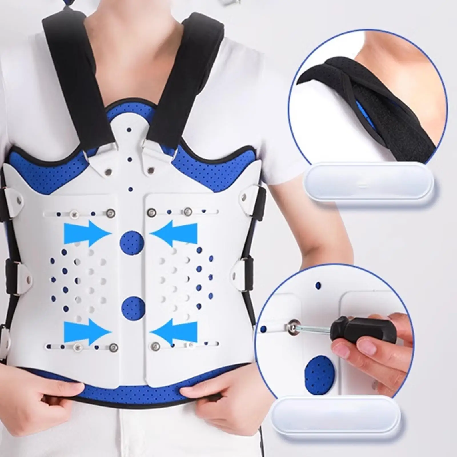 Full Back Support Brace Adjustable Thoracolumbar Fixed Orthosis with Sponge Shoulder Straps Breathable Support for Waist Pain