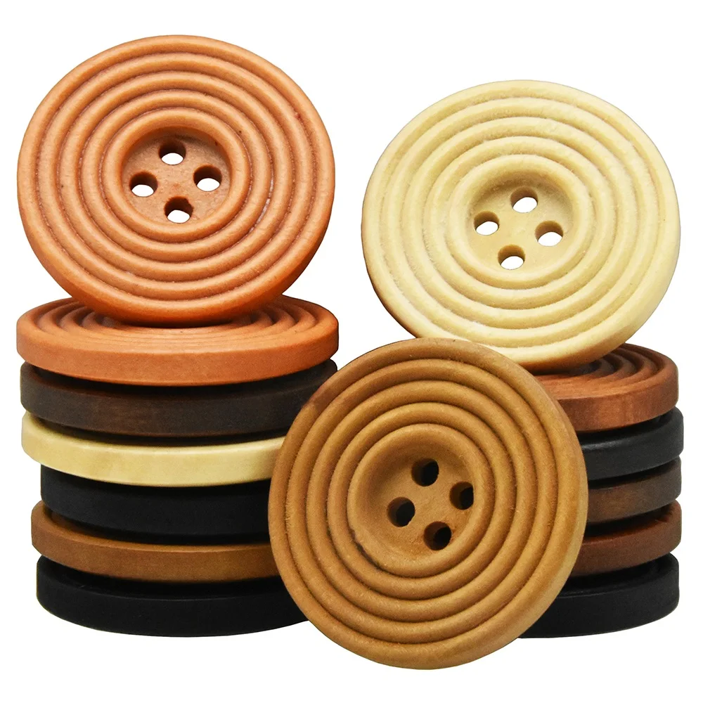 30mm Handmade Big Wooden Buttons, Narural Wood Round Button, Sewing Accessories, Overcoat DIY Clothes, 5PCs, 10PCs, 15PCs, - view 2