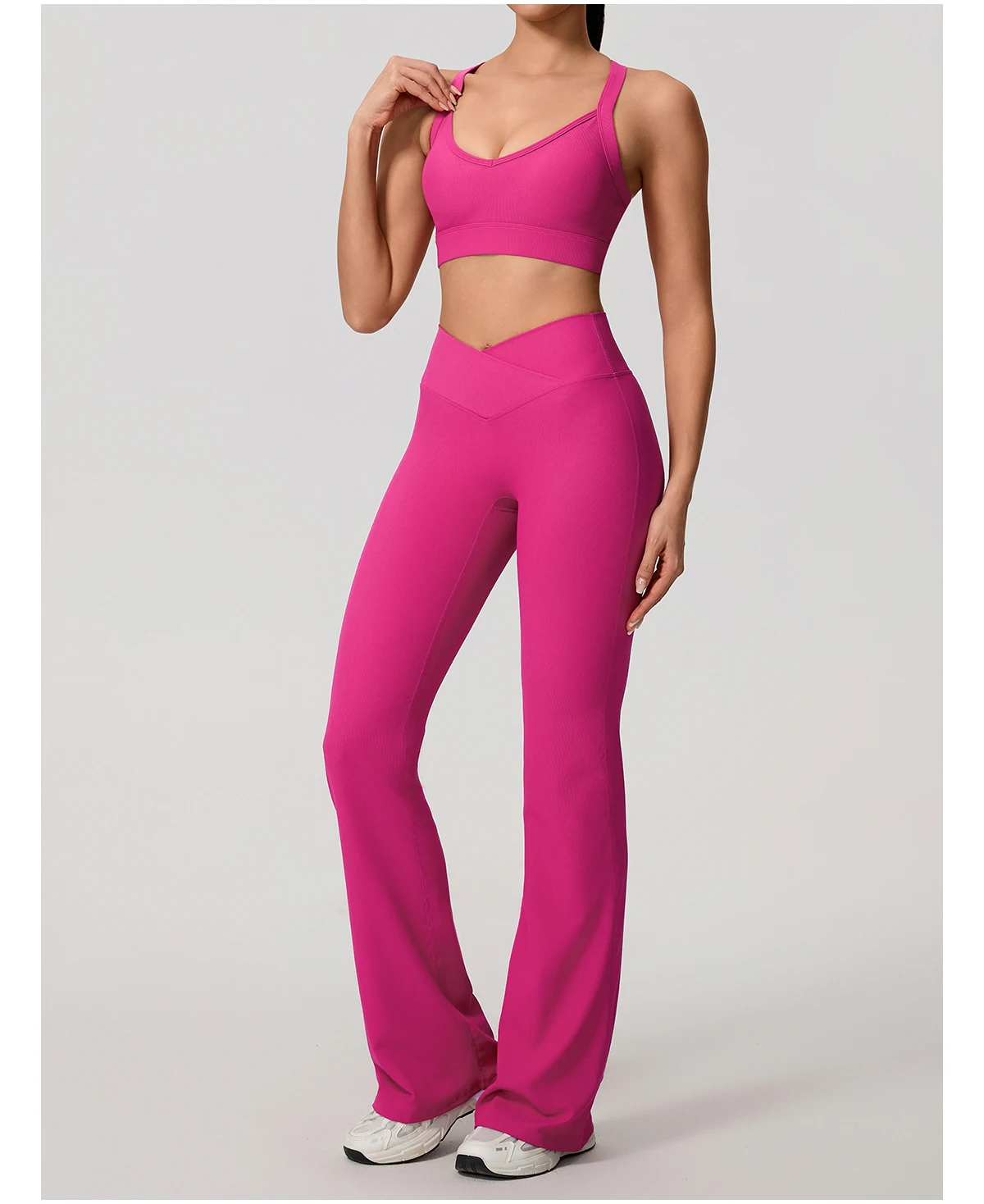 Sommer Damen Geripptes Gym Schnelltrocknendes Zweiteiler-Set Nahtloses Sport-Yoga-Set für Frauen Outdoor 2-teiliges Po-Lifting Sportoutfit – Detail 16