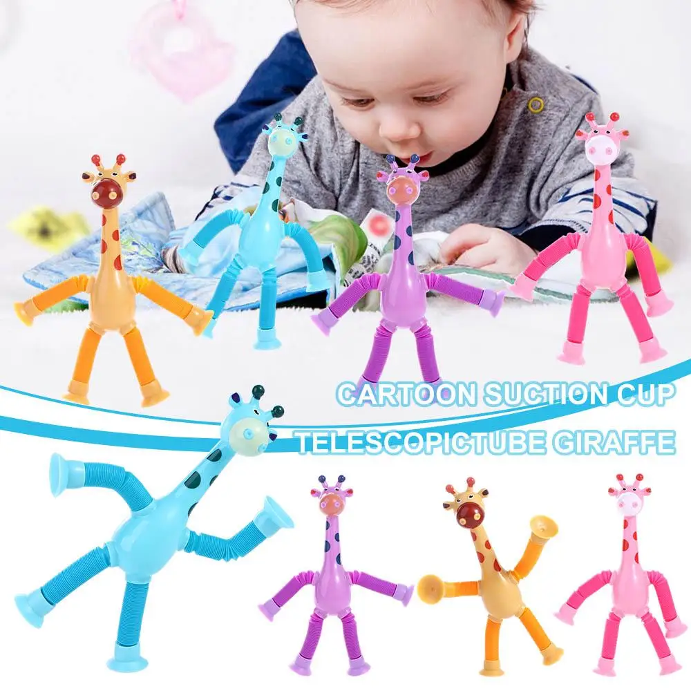 Toys Interactive Stretch Tube Giraffe Sensory Toys Telescopic Suction Cup Giraffe Animal Suction Cup Toys Giraffe Pop Tubes Toy