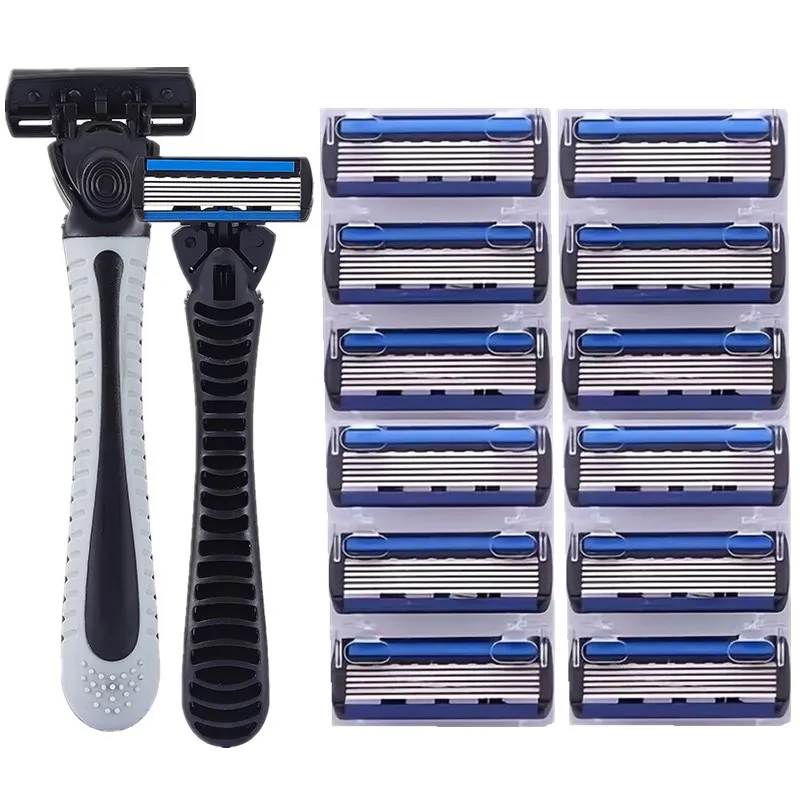 12pcs/18pcs Razor Blades Men Shaving Razor For Men Face Hair Removal Sharp 6-Layer Shaver Blade Tool White Razor Holder