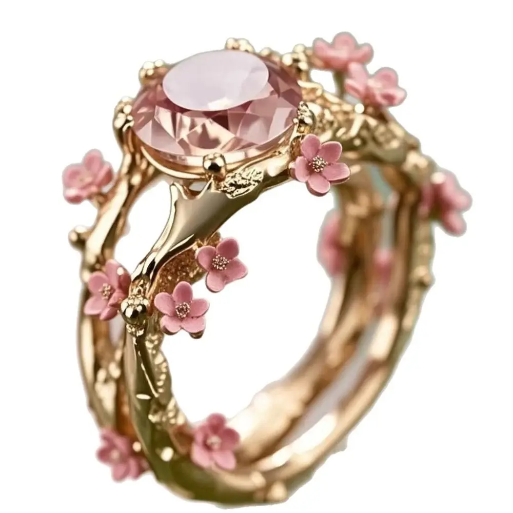 Fade-Resistant Flower Ring Inlaid Zircon Simple Design Trendy Rings Daily Wear Individual Ins Style Finger Decoration