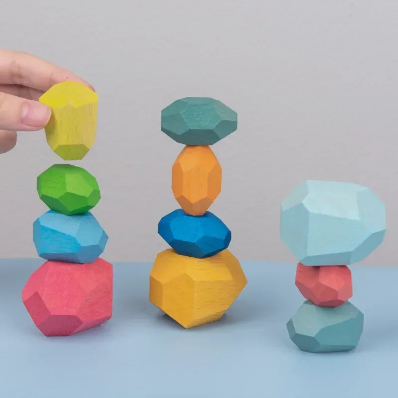 Rainbow Wooden Stones Building Blocks for Children, Colorful Stacking Balance Games, Montessori Educational Toys, Creative Gifts