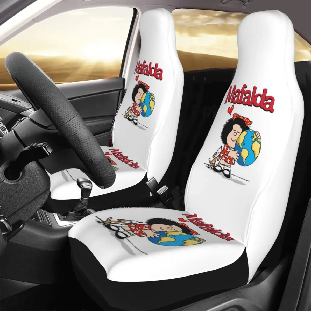 Mafalda World And Her Puppy Front Auto Seat Cover for Women Print Quino Comic Cartoon Car Seat Covers Fit Truck Van RV SUV 2PC