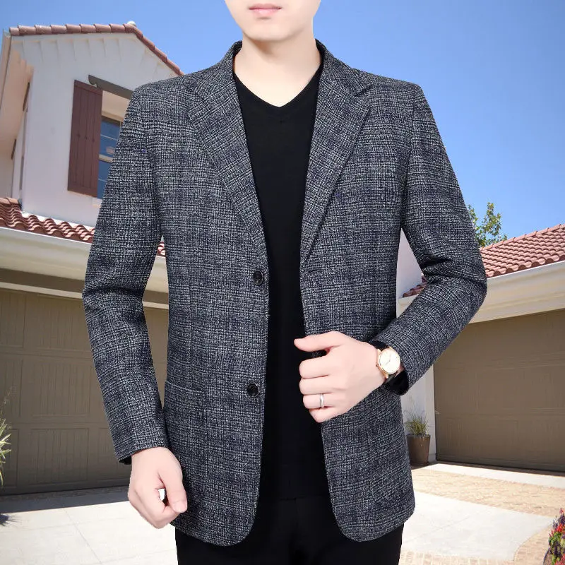 

Plaid Jacket for Men Thin Coats Original High Quality Elegant Casual Clothing Simple Breasted Vintage New Man Suits and Blazers