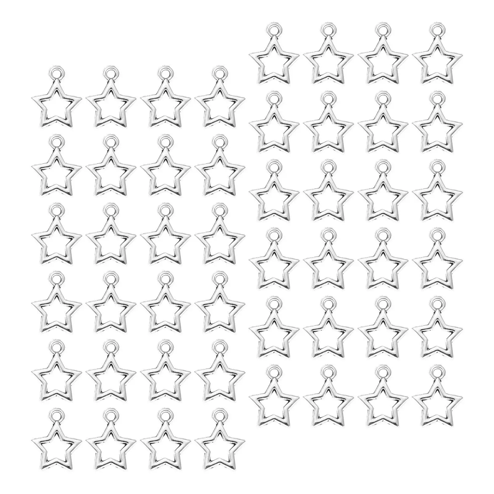 

100Pcs Silver Mini Star Pendants Hollow Charms for DIY Jewelry Making Bracelets Necklaces Keychains Accessories