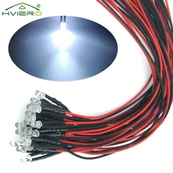 Bombilla LED redonda precableada, 10 piezas, 3mm, 20CM, 1,8-3,4 V, Cable transparente, cc 12V, luz de diodo blanca decorativa