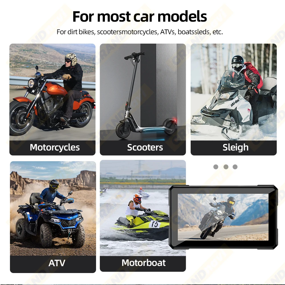 5 인치 GPS 네비게이션 오토바이 무선 Carplay 안드로이드 자동 IP67 방수 휴대용 전체 화면 블루투스 모토 오토바이