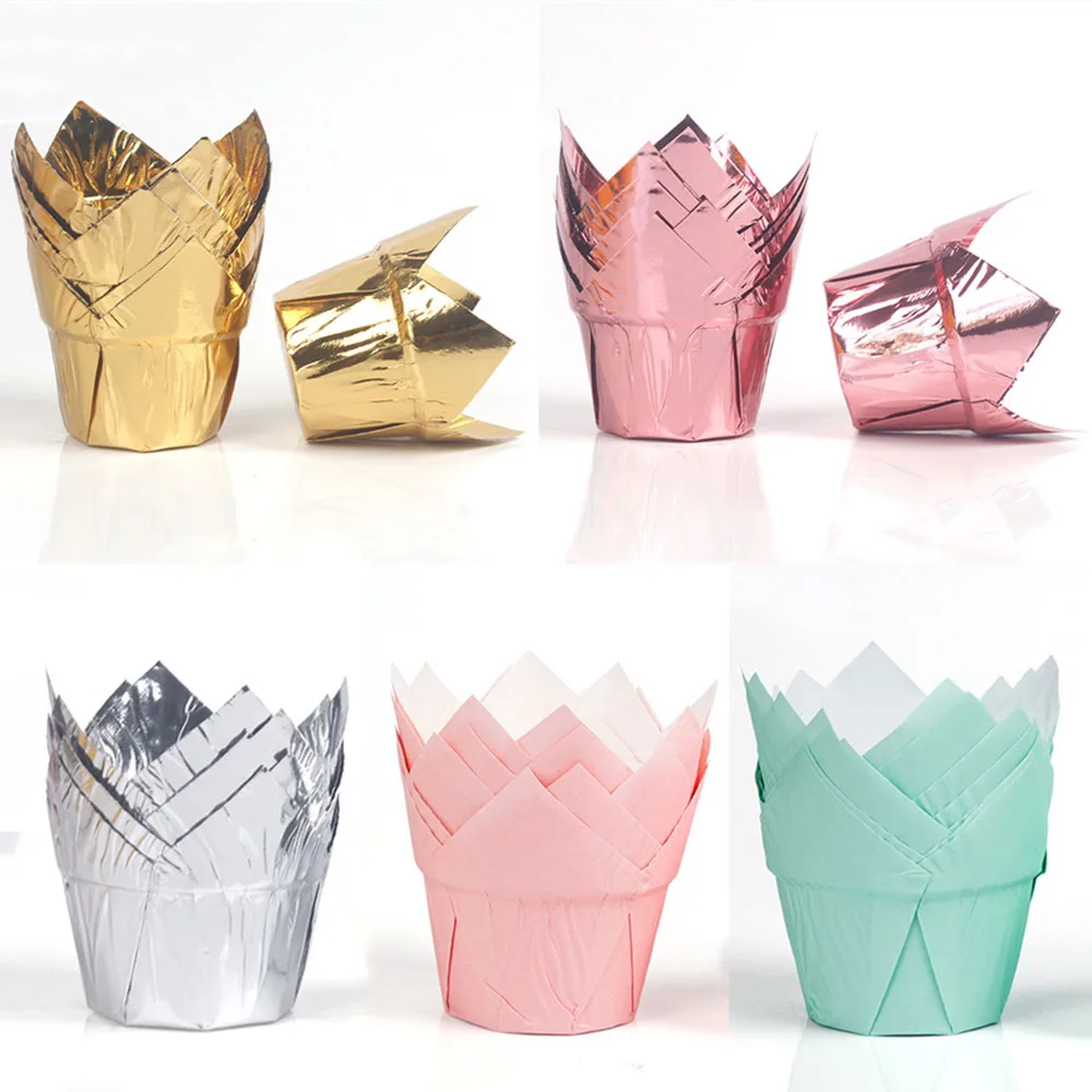 50 stücke Muffin Cupcake Pappbecher Form Gold öl dicht Cupcake Liner Back becher Hoch temperatur beständige Back kuchen Dekor Werkzeuge