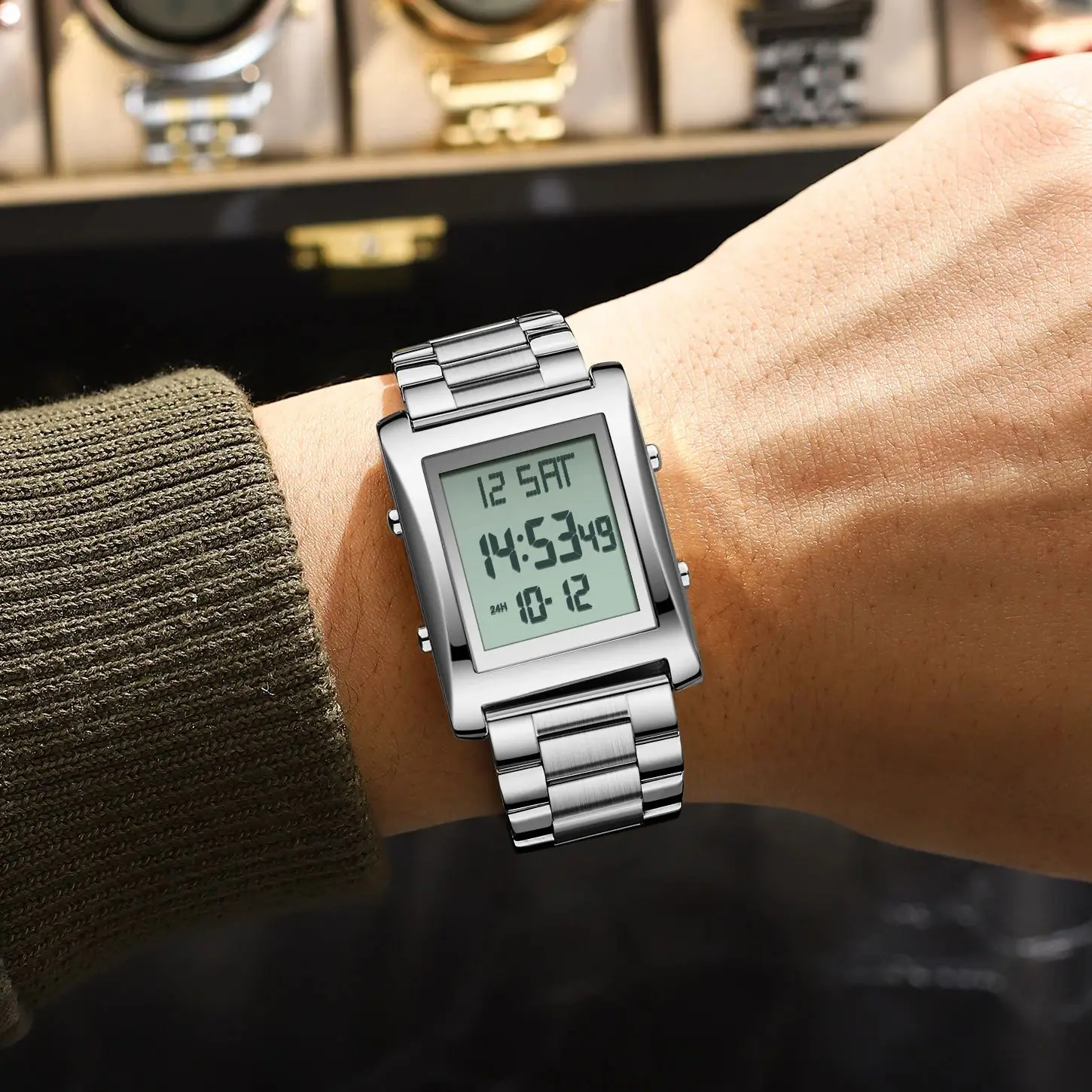 CAREKISO الأعمال الرقمية الرجال ووتش تاريخ الأسبوع للماء LED رجل ووتش الفولاذ المقاوم للصدأ الأزياء الرياضية الساعات الإلكترونية للرجال