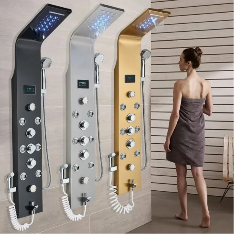 304 stainless steel shower screen constant temperature digital display shower shower set ambient light