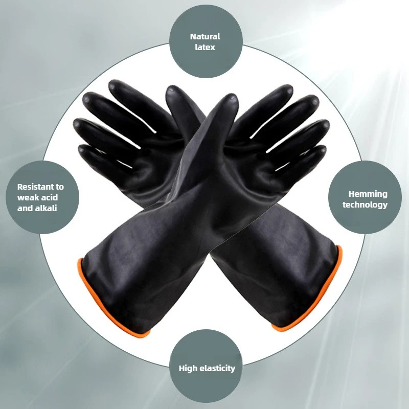 Wood Acid and Alkali Resistant Gloves Black double-layer lengthened and thickened rubber industrial chemical protection gloves