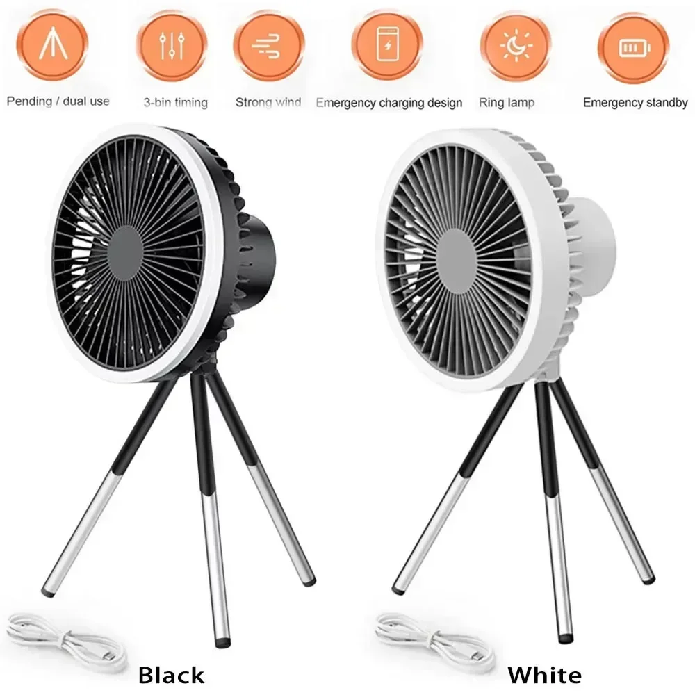 Rechargeable desktop portable wireless fan with portable power bank LED lighting tripod 10000mAh camping fan