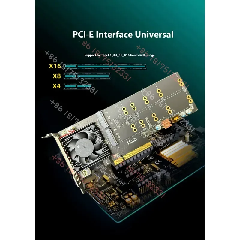 Drive-free, split-free, four-disc M.2 half-height plx8747 expansion card
