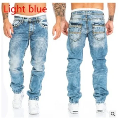 

Trendy Casual Straight Leg Men's Jeans Hip Hop Style mid Waist Zipper Fly Loose Fit Denim Pants Large Size Fashionable