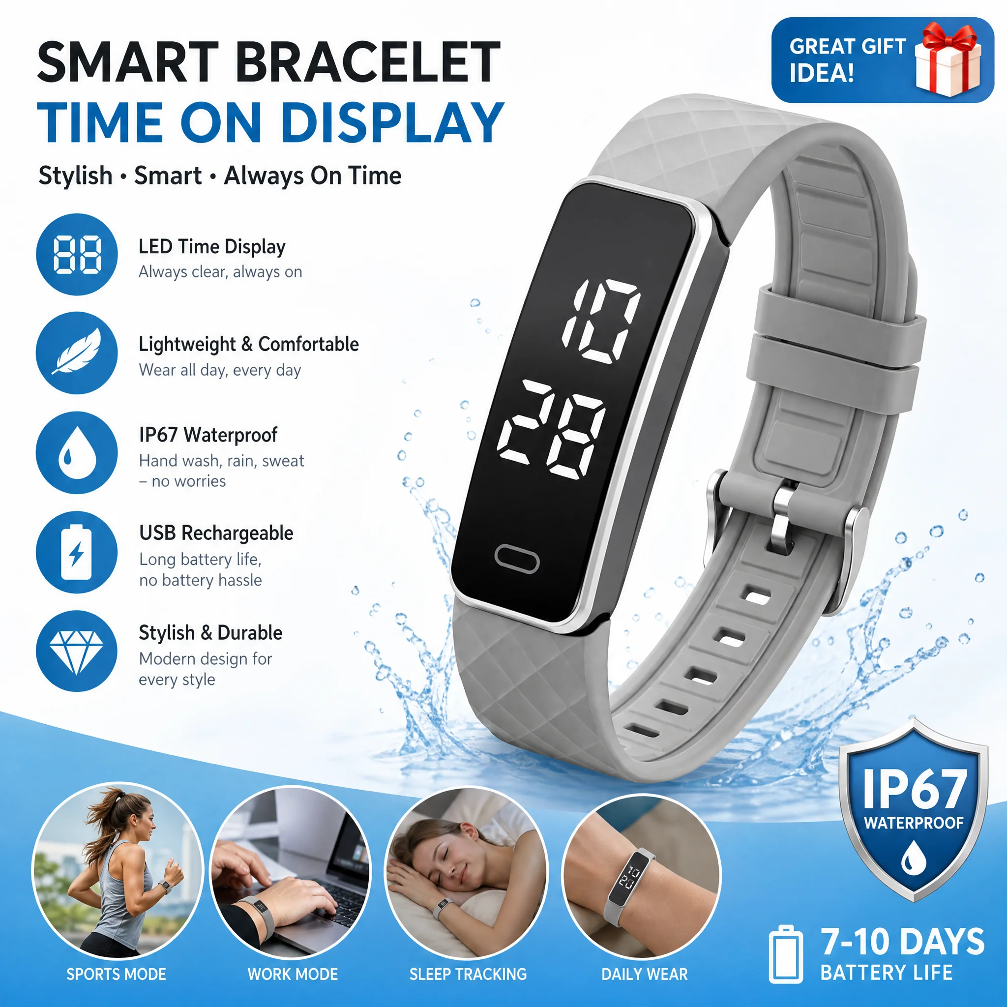 2026 Smartwatch LED Digital Wasserdichte Outdoor-Smartwatch mit Lauf-Schrittzähler, Monitor, Vibrationsalarm und Erinnerungsfunktion