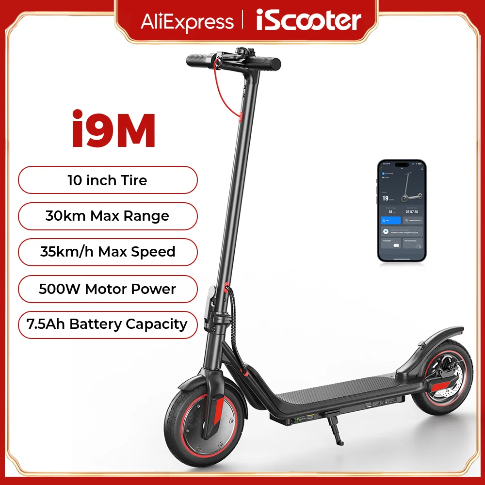 Trottinette électrique iScooter 500W, moteur 36V7.5Ah, autonomie 30km, pneus pneumatiques de 10 pouces, vitesse maximale 35km/h, contrôle par application.