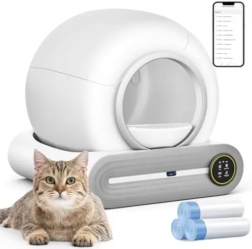 Self Cleaning Cat Litter Box, 65L+ 9 L Extra Large Robot Automatic Litter Box for Multiple Cats, APP Control