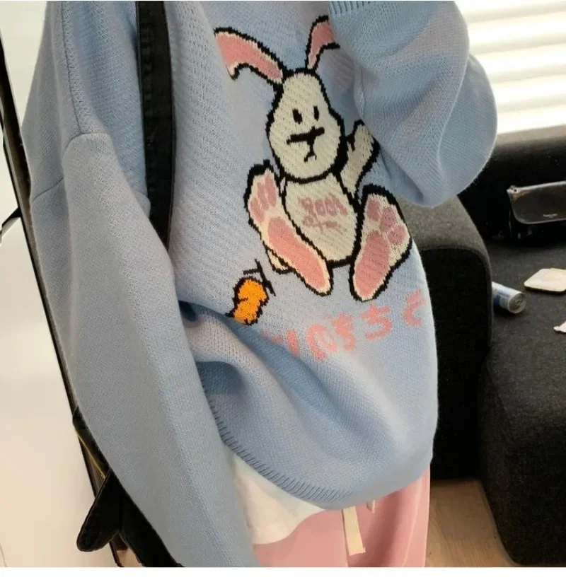 Doce coelho impressão gola alta malha topos sueter mujer suéteres japoneses feminino estilo preppy casual kawaii pullovers y2k