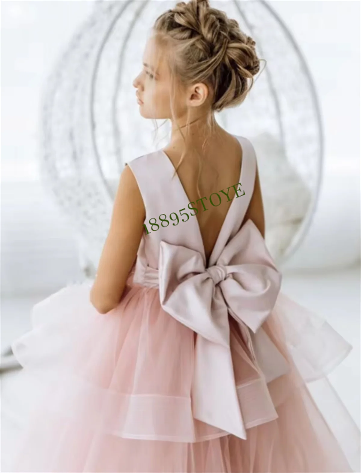 Customized Blush Tulle Flower Girl Dress Ball Gown Wedding Party Junior Bridesmaid Dress Child Birthday Gown First Communion Dre