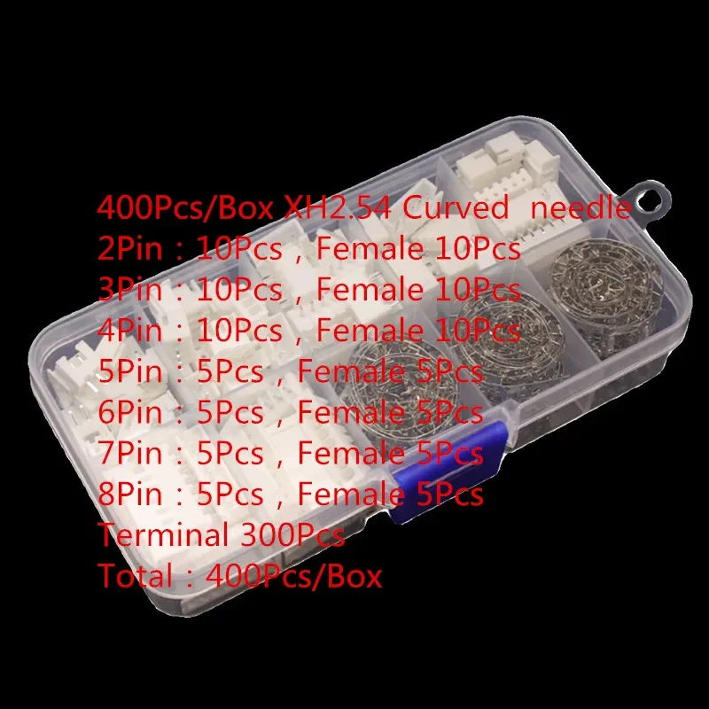 JST XH 2.54mm 피치 터미널 키트, 2P3P4P5P6P7P8 핀 수 암 플러그 플라스틱 하우징 헤더 크림프 와이어 커넥터, 박스 당 400 개