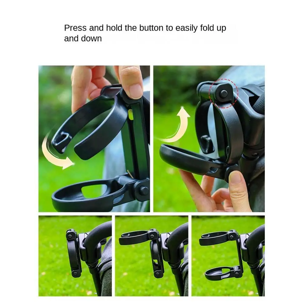 Portavasos plegable para cochecito de bebé, portabotellas giratorio negro para cochecito, ajuste seguro, portavasos para bicicleta para niños, bebidas