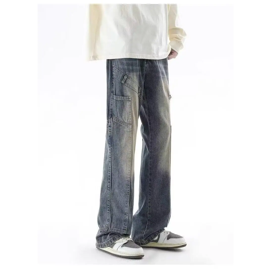 High Street 2026 Tooling Logging Jeans Men's Spring Autumn Trendy Brand Washed Micro-pull Loose Straight Baggy Denim Long Pants
