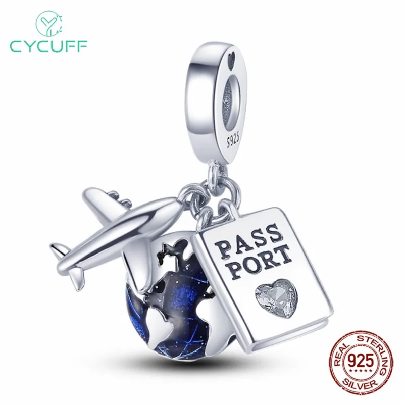 MISEFF nouveau 100% 925 argent Sterling avion passeport terre breloques perles ajustement Original Bracelet pour bricolage voyage bijoux cadeaux