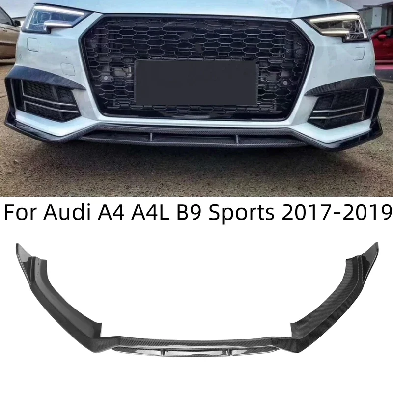 Carbon Fiber Front Bumper Lip Spoiler Splitters Chin Apron Guard Car Styling For Audi A4 A4L S4 B9 2017 2018 2019 Body Kits