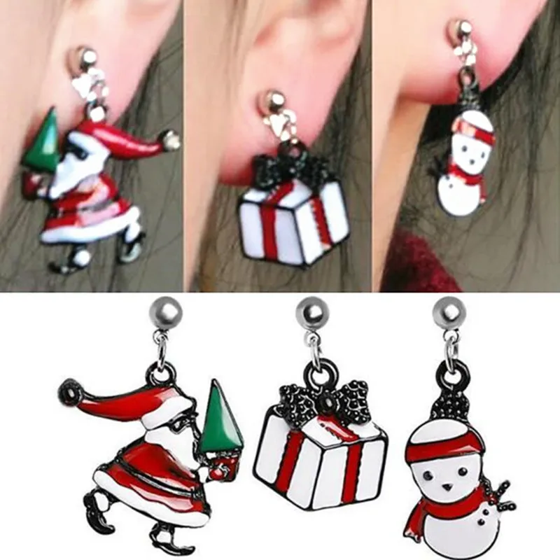 3Pcs/Set New Fashion Women Santa Claus Snowman Earrings Lovely Christmas Stud Earrings For Woman Party Christmas Gift