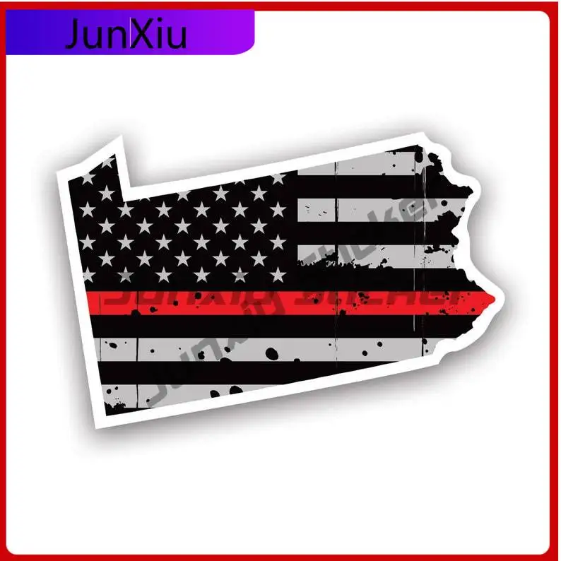 

Distressed Thin Red Line Pennsylvania State Shaped Subdued Us Flag Sticker Uv Protected Fire Firefighter Safety Pa Car Sticker