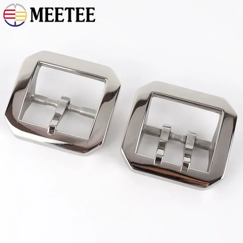 Meetee 1Pc 40mm Stainless Steel Belt Buckle Men Pin Buckles Single/Double Brass Belts Clasp Head DIY Leather Crfts Accessories