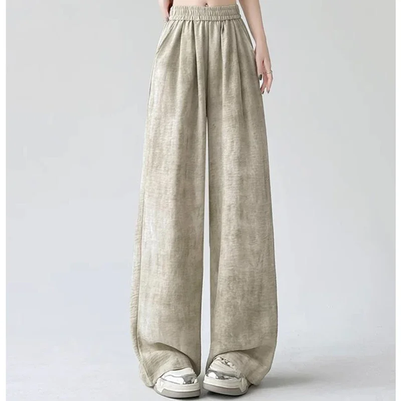 2025 femmes décontracté concepteur lâche jambe large pantalon filles cravate colorant empilé jambe droite pantalons femme rose noir abricot Baggy pantalon