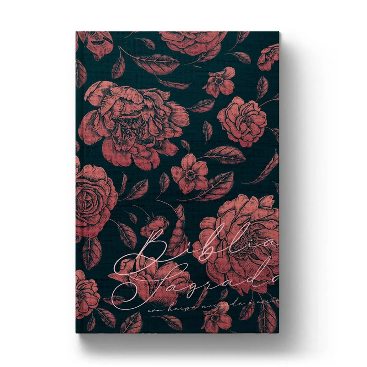 Holy Bible With Avivated Harp and Corinhos-ARC-Normal Letter-Hardcover Roses and Peonies