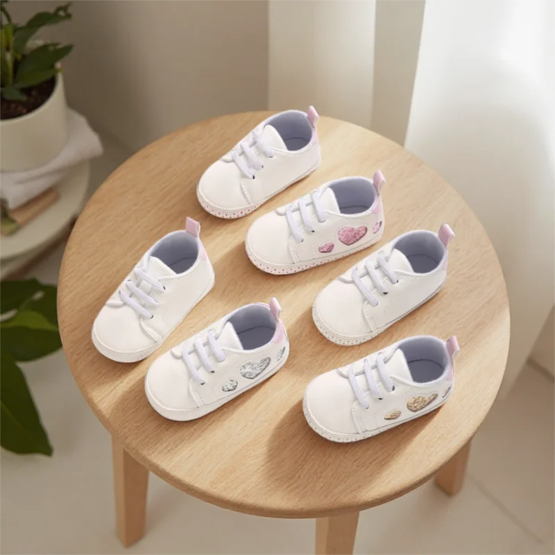 Heart shaped sequins 0-18M Baby Casual Sports Shoes For Spring And Autumn Girl High-Quality Soft Soled Anti Slip Walking Shoes