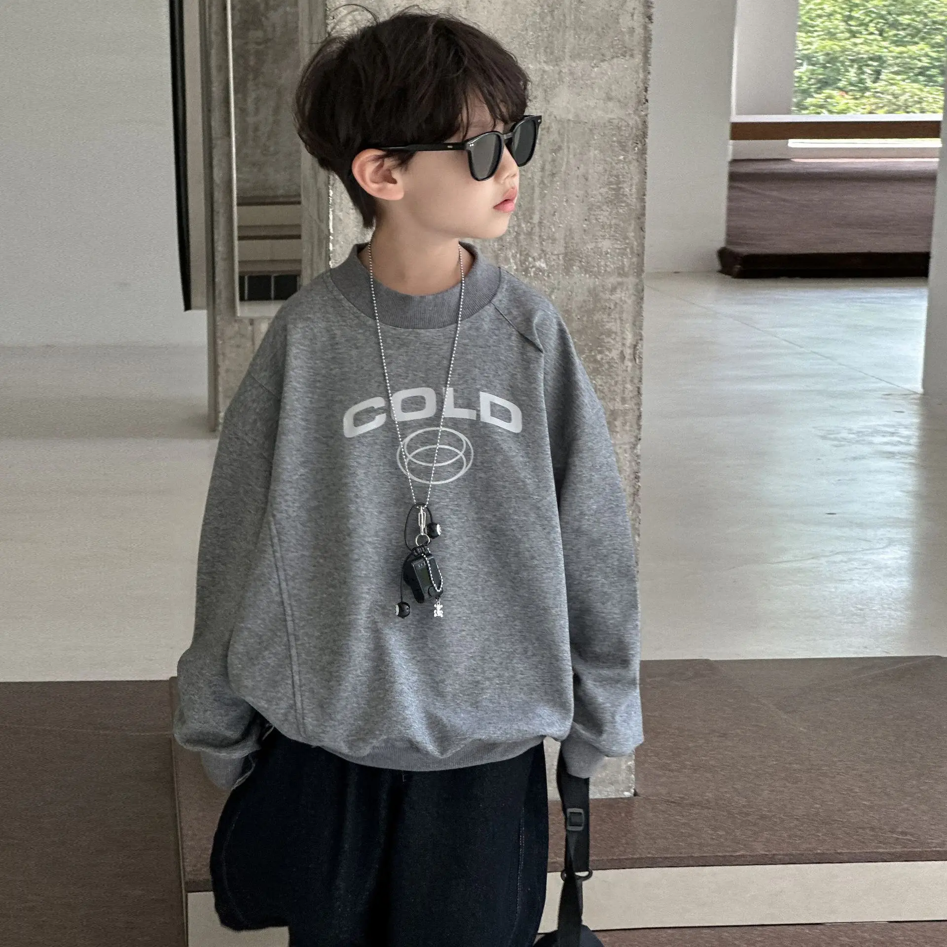 

2025 Autumn Kids Boys Sweatshirt Cotton Letter Long Sleeve Versatile Children Boys Pullovers Loose Round Collar Junior Boys Tops