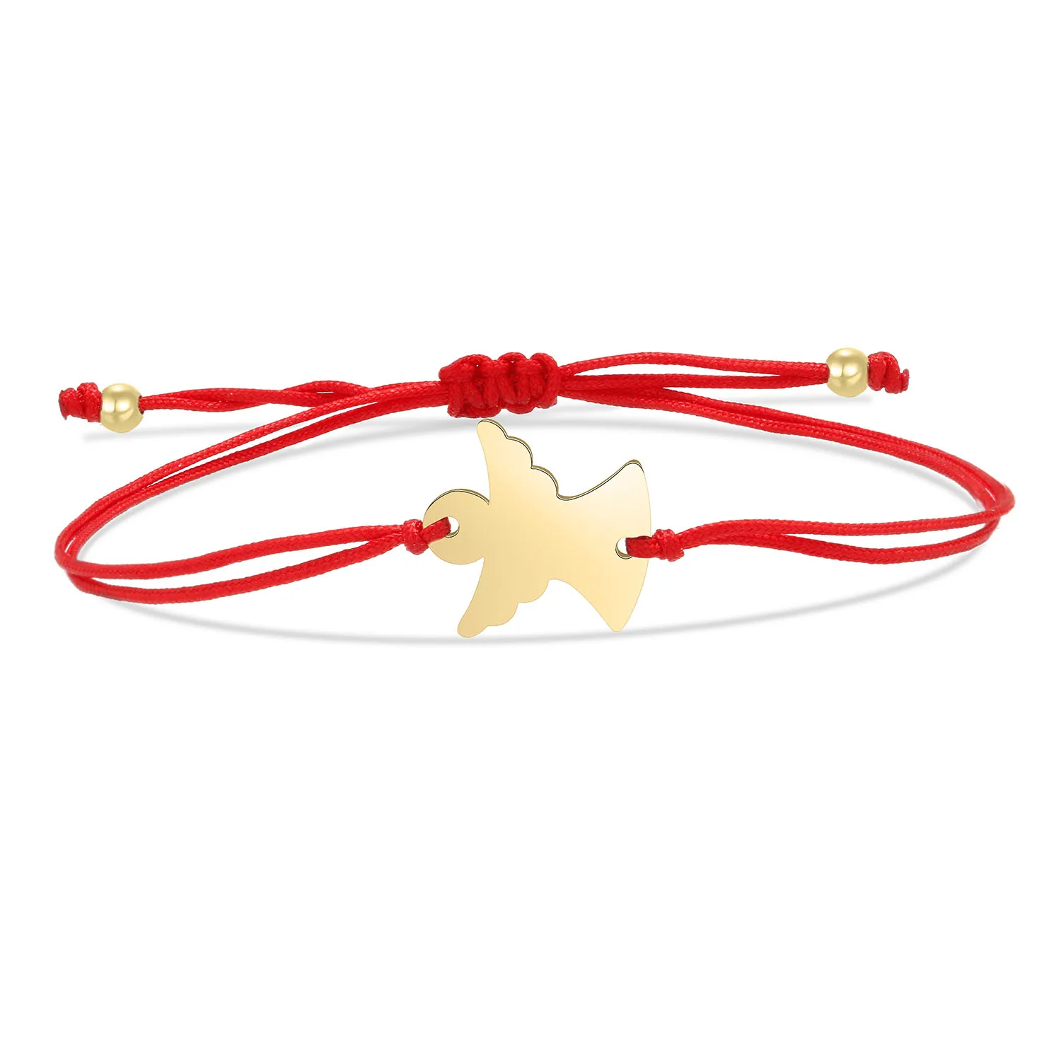 Gold-plated Stainless Steel Good  Polished Smooth Angel Charm Bracelet Women Simple Red String Handmade Adjustable Jewelry Gift