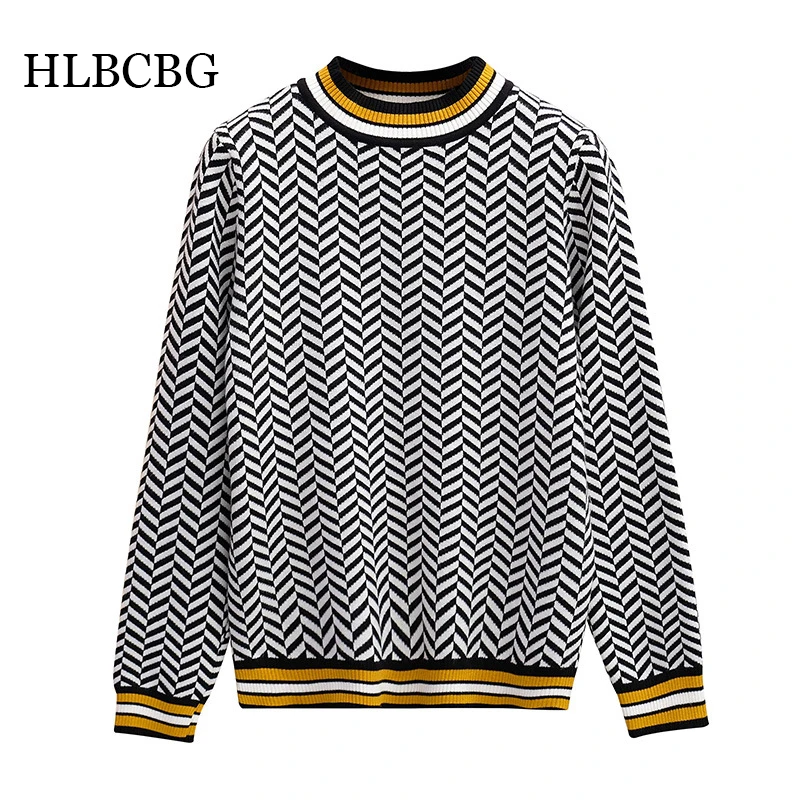 

HLBCBG 2023 New Striped Spring Autumn Women's Sweaters Thick Jacquard Knitted Pullover and Sweater Fashion Casual Femme Jumpers