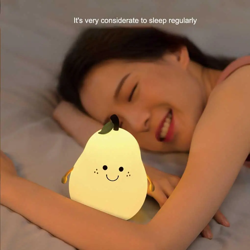 Cute Pear Shape Silicone Night Light USB Kids Nursery Lamp Multicolor Night-light for Bedroom Bathroom Living Room