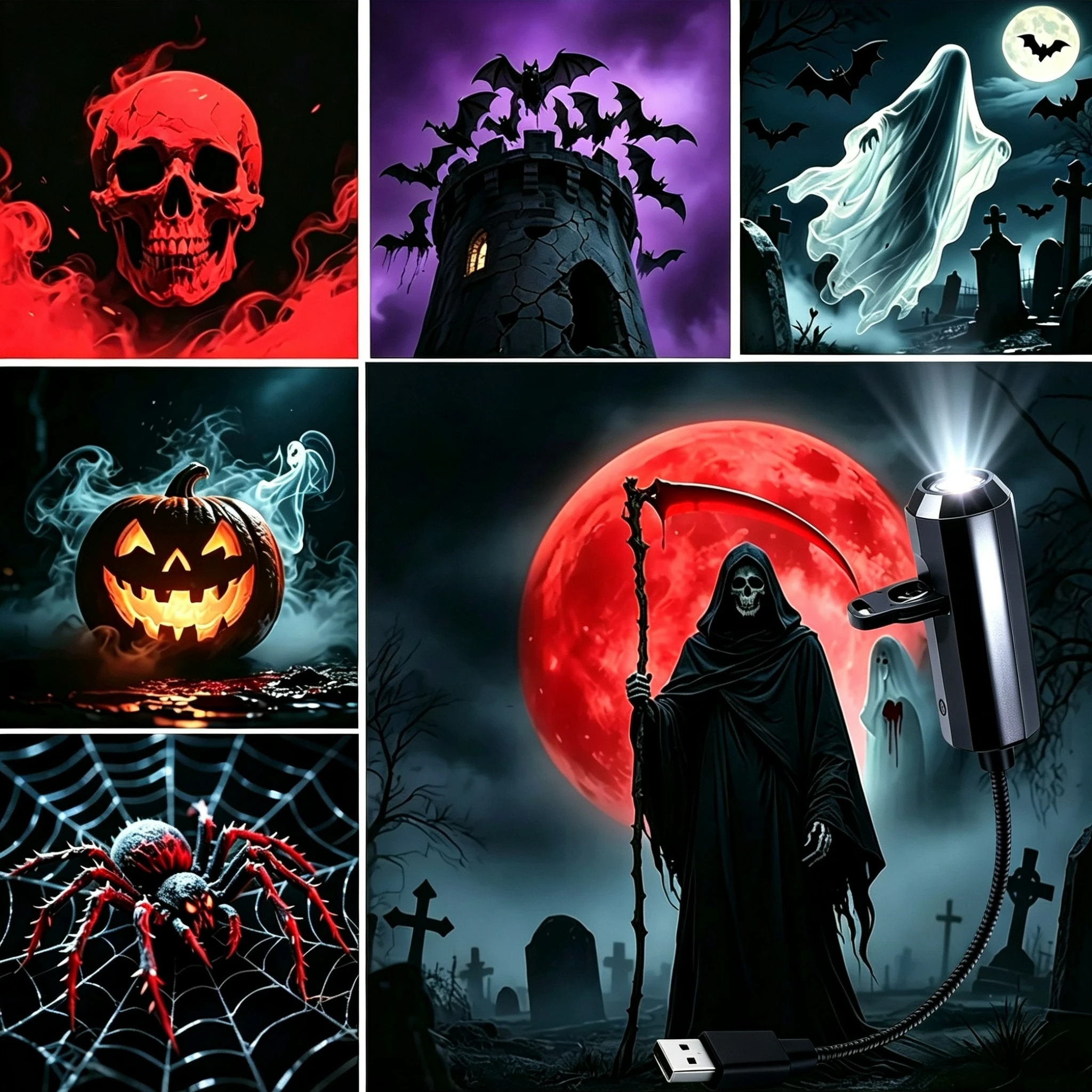 Halloween Portable USB Projection Light Holiday Horror Themed Decor Night Light Multiple Projection Patterns for Holiday Parties