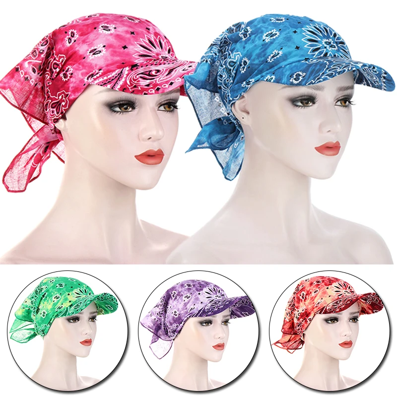 

Square Scarf Hat Boho Floral Tie Knot Baseball Cap Adjustable Multi-colored Women Headscarf Sun Visor Hat Headpiece Headscarf